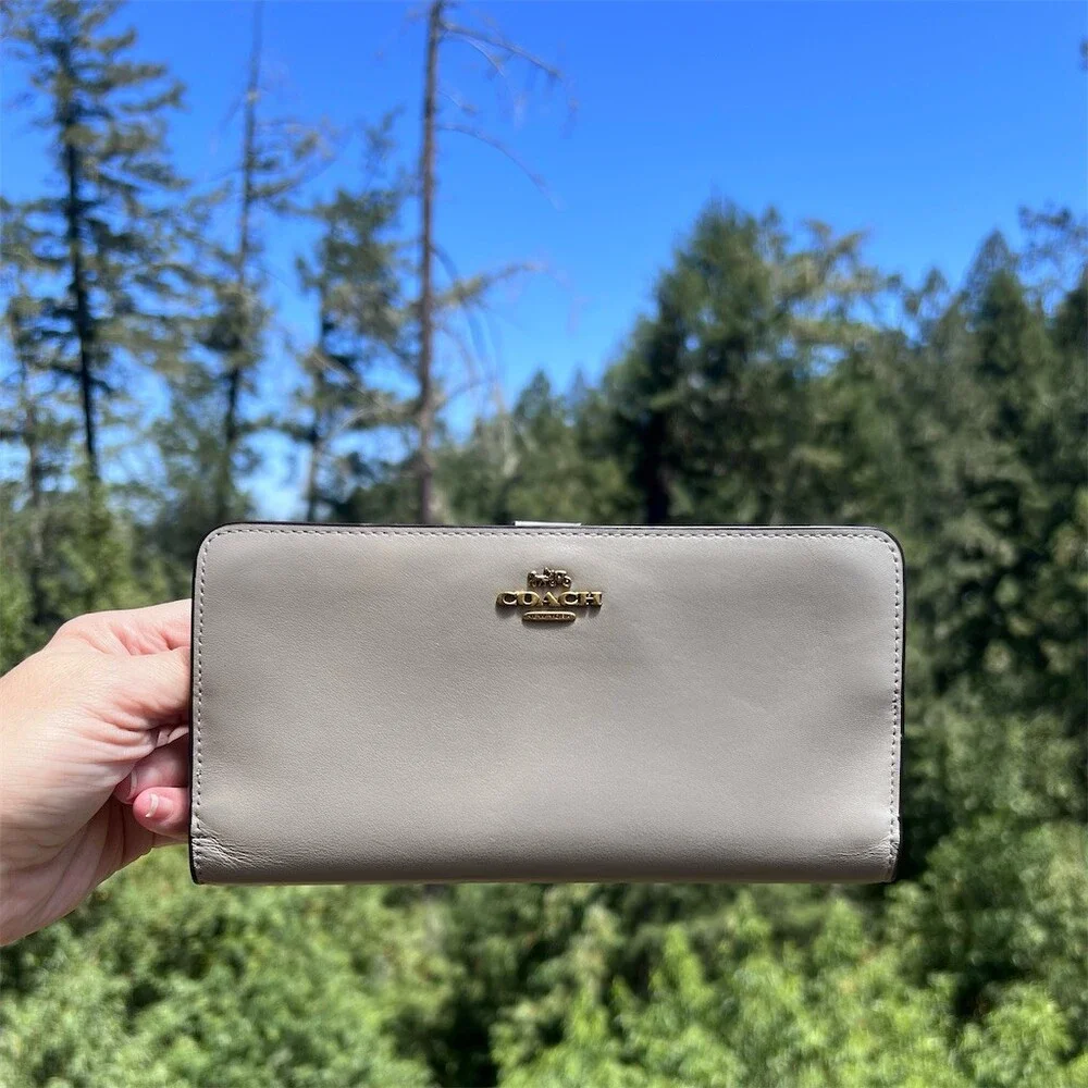 COACH Gray Smooth Leather Bifold Wallet with Gold Hardware AUTHENTIC